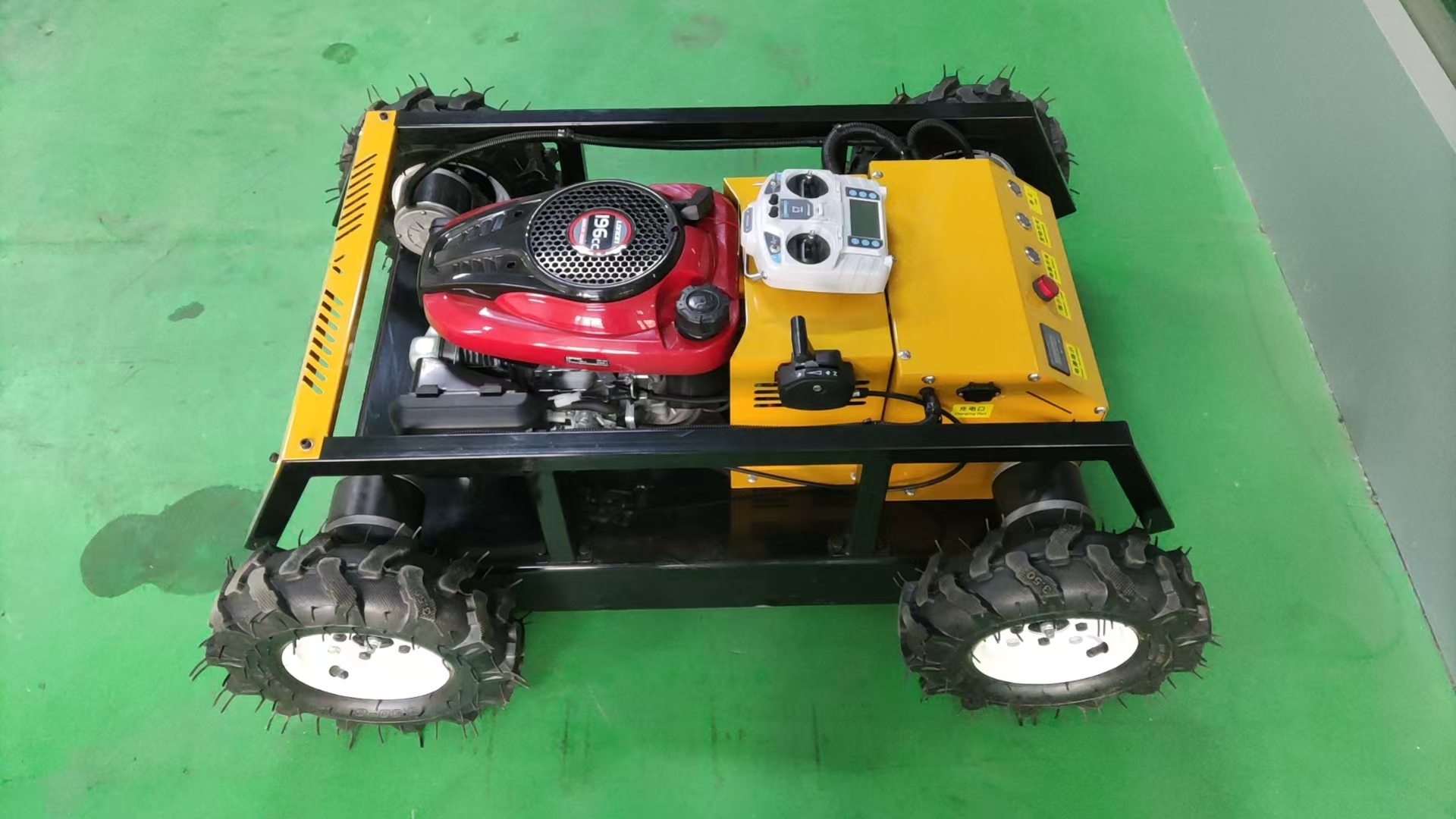 Wheeled remote-controlled mower
